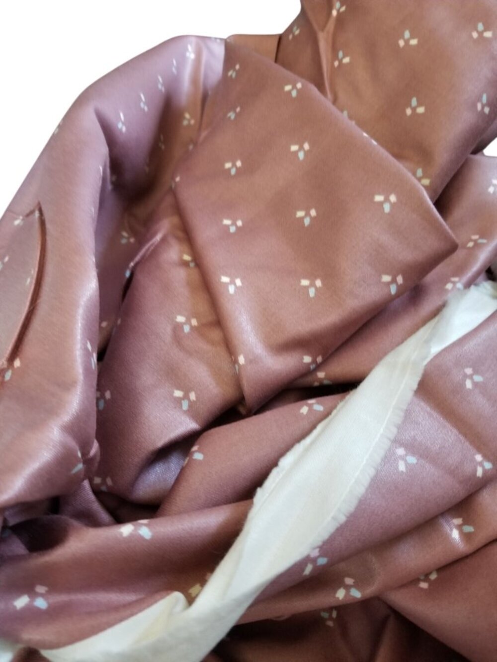 Material Brown Cotton Blend Brown with small Blue White Pink Dots 4 1/2 ' x 56"